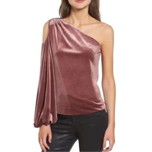 Rebecca Minkoff Tops - Rebecca Minkoff Minka Velvet One-Shoulder Top Mauve Pink XS Balloon Sleeve NWT